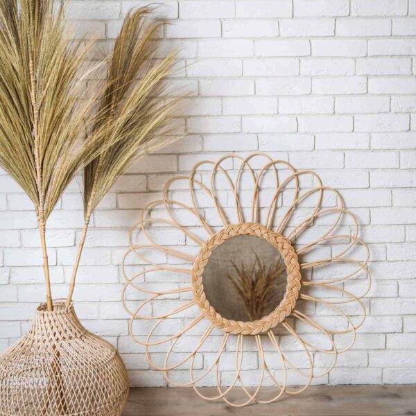 duze lustro rattanowe kwiatek