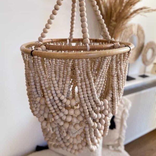 holzperlen kronleuchter beige l