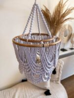 holzperlen kronleuchter weiss l