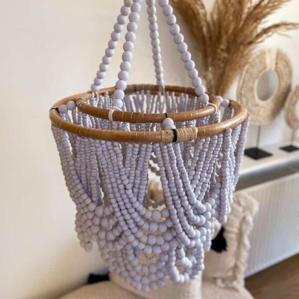 holzperlen kronleuchter weiss l