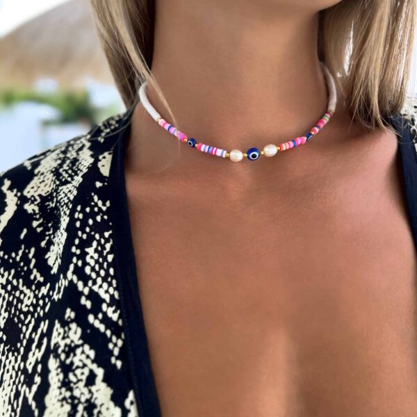 choker perlenkette rosa mit auge des propheten 2