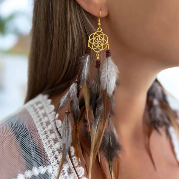 ohrringe mit braunen goldfedern boho mia