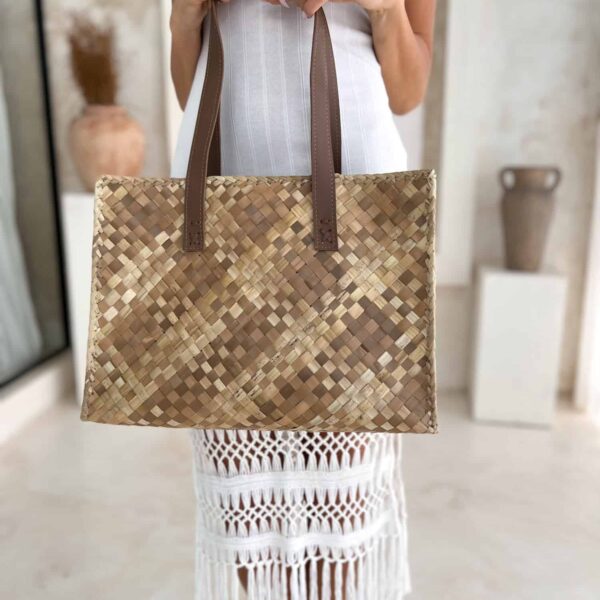 torebka shoperka w pepitke brazowa 4.jpg